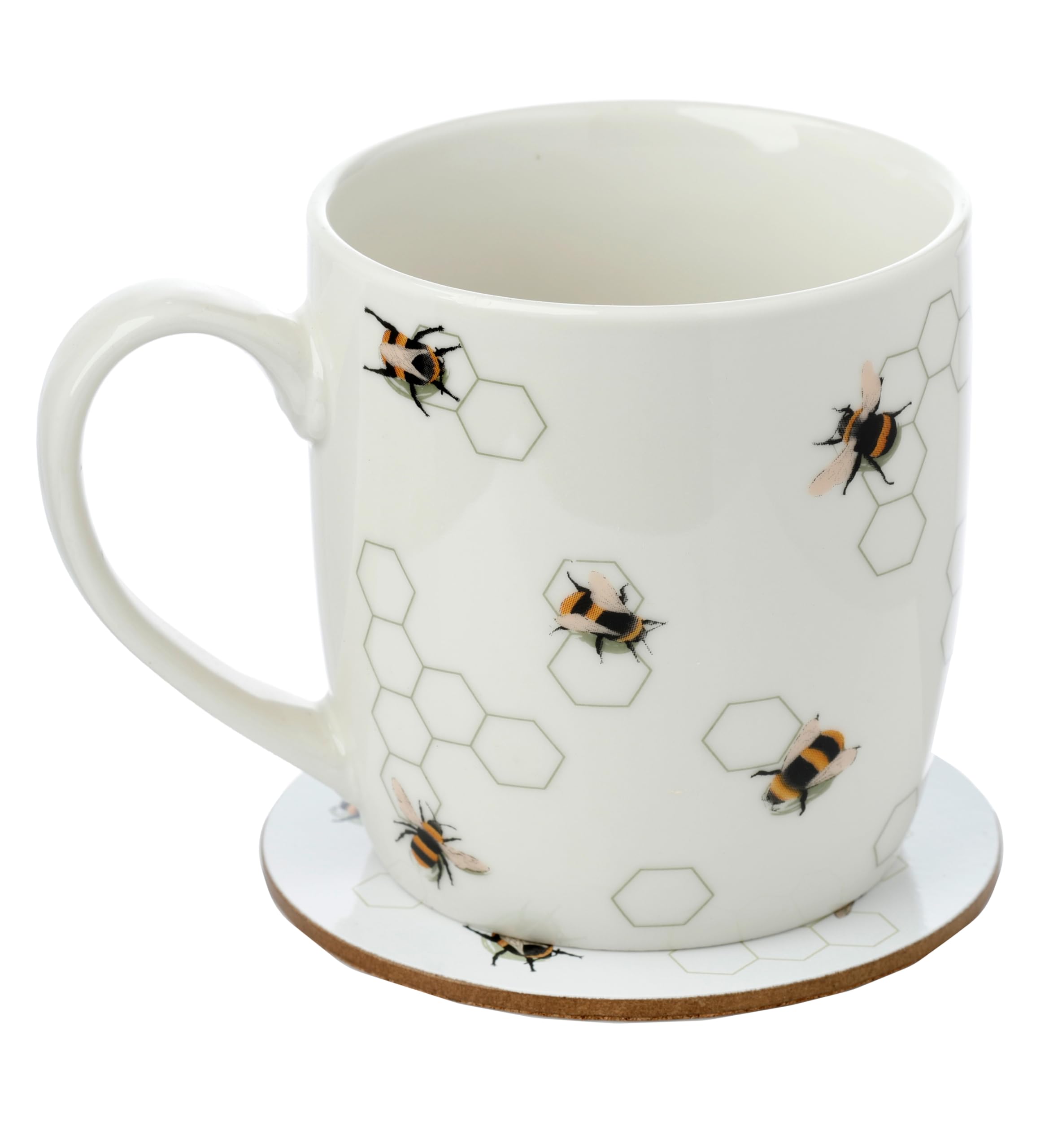 Puckator The Nectars Meadow Bee Porcelain Tea Coffee Mug & Coaster Set - Funny Home Accessories Cute Gifts for Girlfriend Large Mugs Men Women Hot Drinks Cups Presents Secret Santa Gift Cup Set