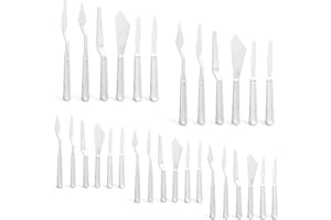 TRINKRITTEY 30 Pcs Paint Spatula Tools Plastic Painting Palette Knives White Art Artist Knife Tools Thin and Flexible Art Pallet Knife Palette Knife Set for Oil Acrylic Painting Color Mixing