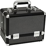 Sunrise C3002 3-Tier Accordion Trays Pro Makeup Train Case with Shoulder Strap, 12", Gray Carbon Fiber
