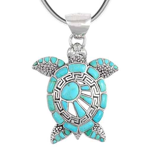 Buy Turtle Pendant Necklace 925 Sterling Silver Genuine Turquoise (20