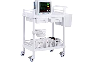 VEVOR 2 Tiers Lab Carts, Lab Utility Cart with 2 Trays, 2 Drawers & 4 Silent Wheels, Mobile Medical Cart with PP Material, La