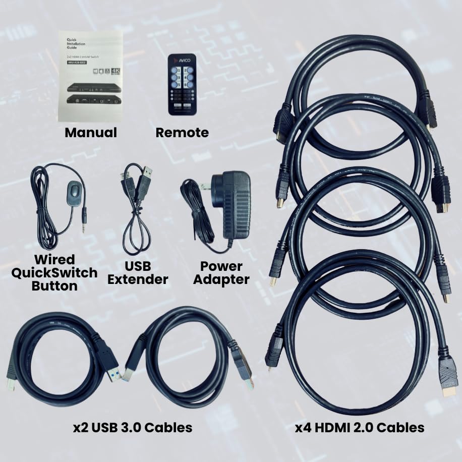 Avico Dual Monitor KVM Switch 2 Computers 2 Monitors- HDMI 2.0 & USB 3.0-EDID Emulation-4K@60Hz, 1440p@144Hz, 1080p@240Hz - Compatible with Laptops, Desktops, Windows,Mac OS M1/M2/M3, Linux, Ubuntu