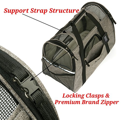 Mr. Peanut's Airline Approved Soft Sided Pet Carrier, Two-Tone Luxury Travel Tote with Fleece Bedding,, Under Seat Compatibility, Perfect for Cats and Small Dogs (Medium, Charcoal Ash) - Thumbnail 2