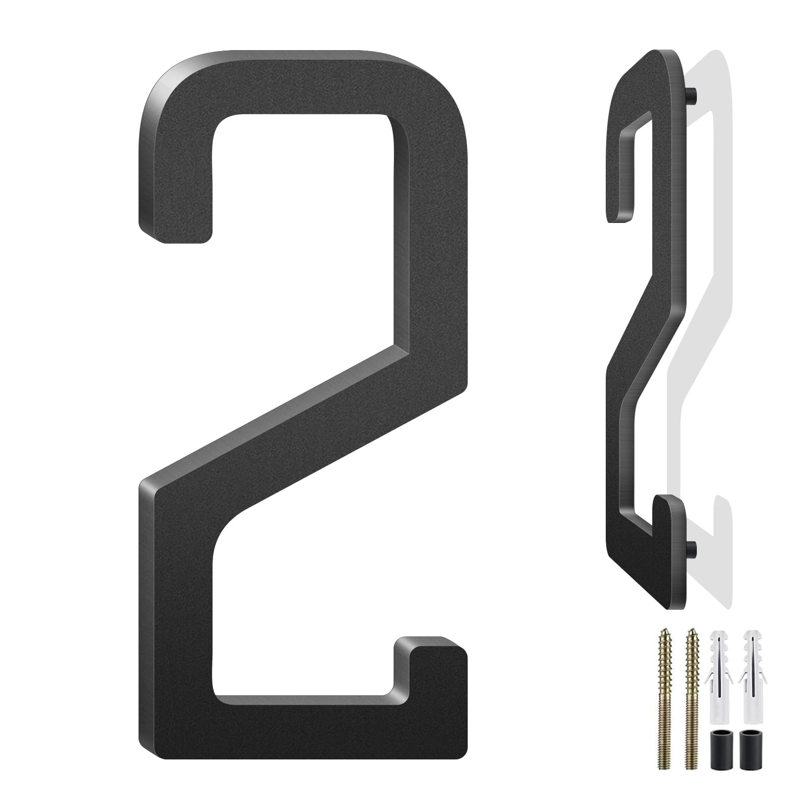 Photo 1 of 5 Inch Floating Aluminum House Address Numbers Letters, Modern Metal House Numbers for Outside, Black Metal Door Address Letter and Number for Home Garden Office Apartment (2)