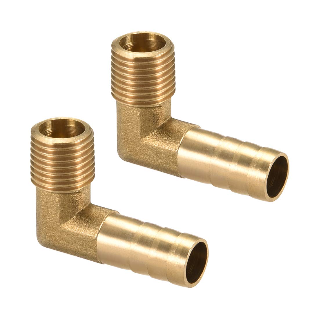 sourcing map Brass Barb Hose Fitting, 90 Degree Elbow 10mm Barbed to 1/4 PT Male Pipe Adapter Connector 2pcs