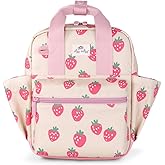 Itzy Ritzy Toddler Backpack - Daycare Bag - Features Adjustable Shoulder Straps, 2 Side Pockets & Spacious Interior with Wipeable Fabric Lining & Name Label, Strawberry Backpack