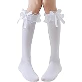AMHRLINGTO Women's Lace Ruffle Frilly Ankle Socks - Girl Cotton Knee High Socks with Bow Lace Ruffle Trim