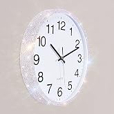 GUFONKOD Bling Round Wall Clock for Wall Decoration, Glass Rhinestone Full Coverage Clock Sparkle Twinkle Glitter Home Decor. AA Battery is not Included (Silver 12x12x1.8 inches)