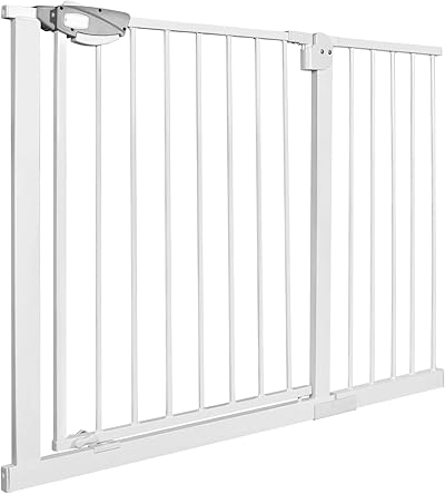 UISEBRT Treppenschutzgitter Türschutzgitter Ohne Bohren Treppengitter Türgitter Baby für Breiten 105-115 cm, Selbstschließend, Einhändiges Öffnen Metall Gitter, Weiß
