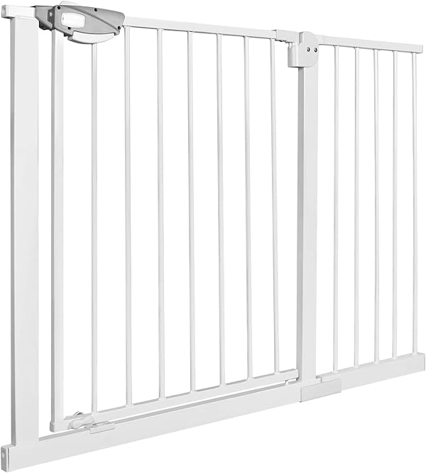 UISEBRT Treppenschutzgitter Türschutzgitter Ohne Bohren Treppengitter Türgitter Baby für Breiten 105-115 cm, Selbstschließend, Einhändiges Öffnen Metall Gitter, Weiß