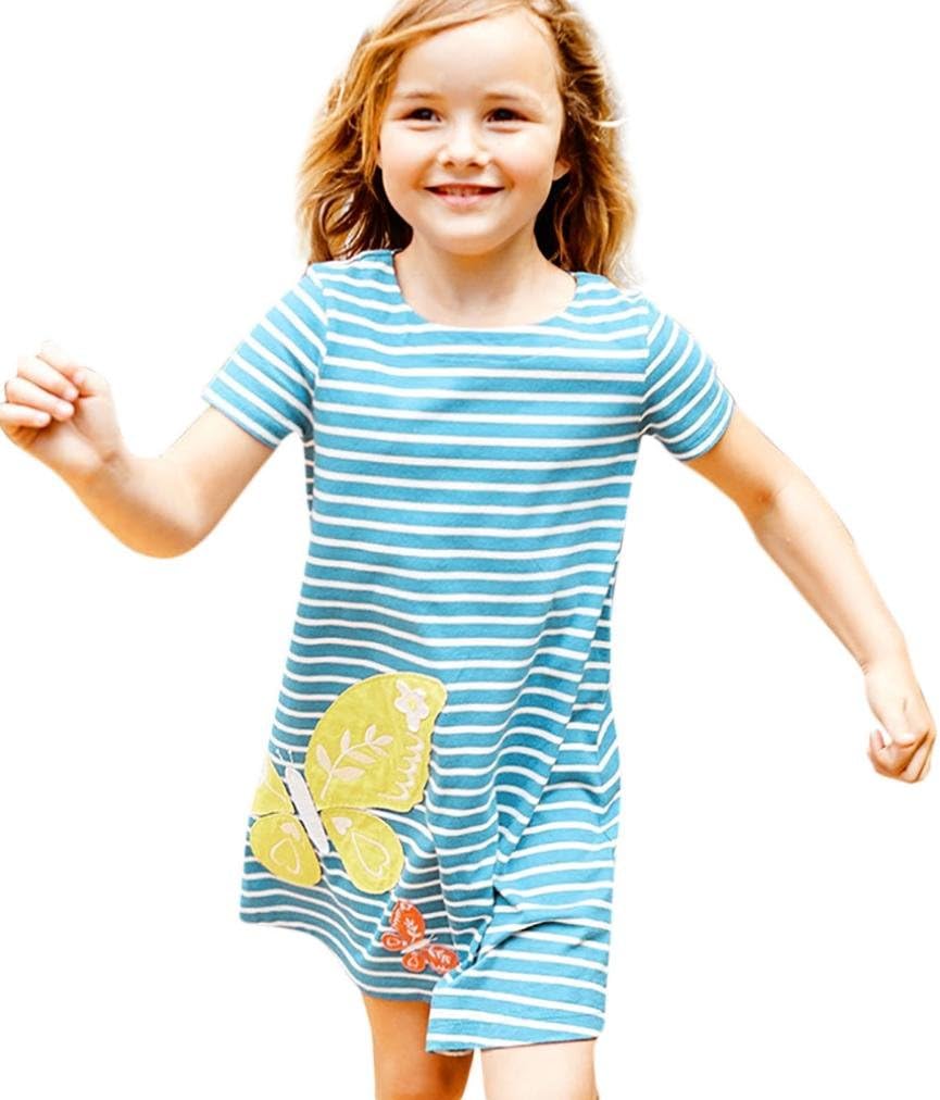 Baby Girl Dress ,Dorame Toddler Baby Girl Cartoon Print Embroidery Dress Stripe Dress Clothes