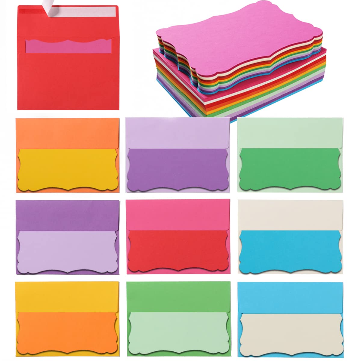 Photo 1 of 100 Pack A7 Envelopes with Colorful Blank 5 x 7 Cards Self-Adhesive Business Envelopes Invitations Cards Envelopes (Multicolored, A7)