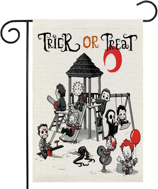 Flags - Halloween Trick or Treat Garden Flag 12x18 Vertical Double Sided Horror Theme Small Burlap Yard Flags for Farmhouse Front Porch Lawn Outdoor Decor