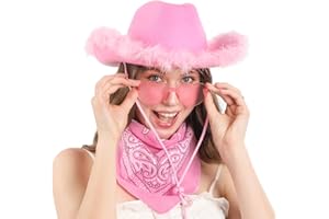 IBASICS Pink Cowgirl Hat with Bandana and Sunglasses - Pink Cowboy Hat for Women and Teens, Fun Cow Girl Hat, Cowgirl Costume