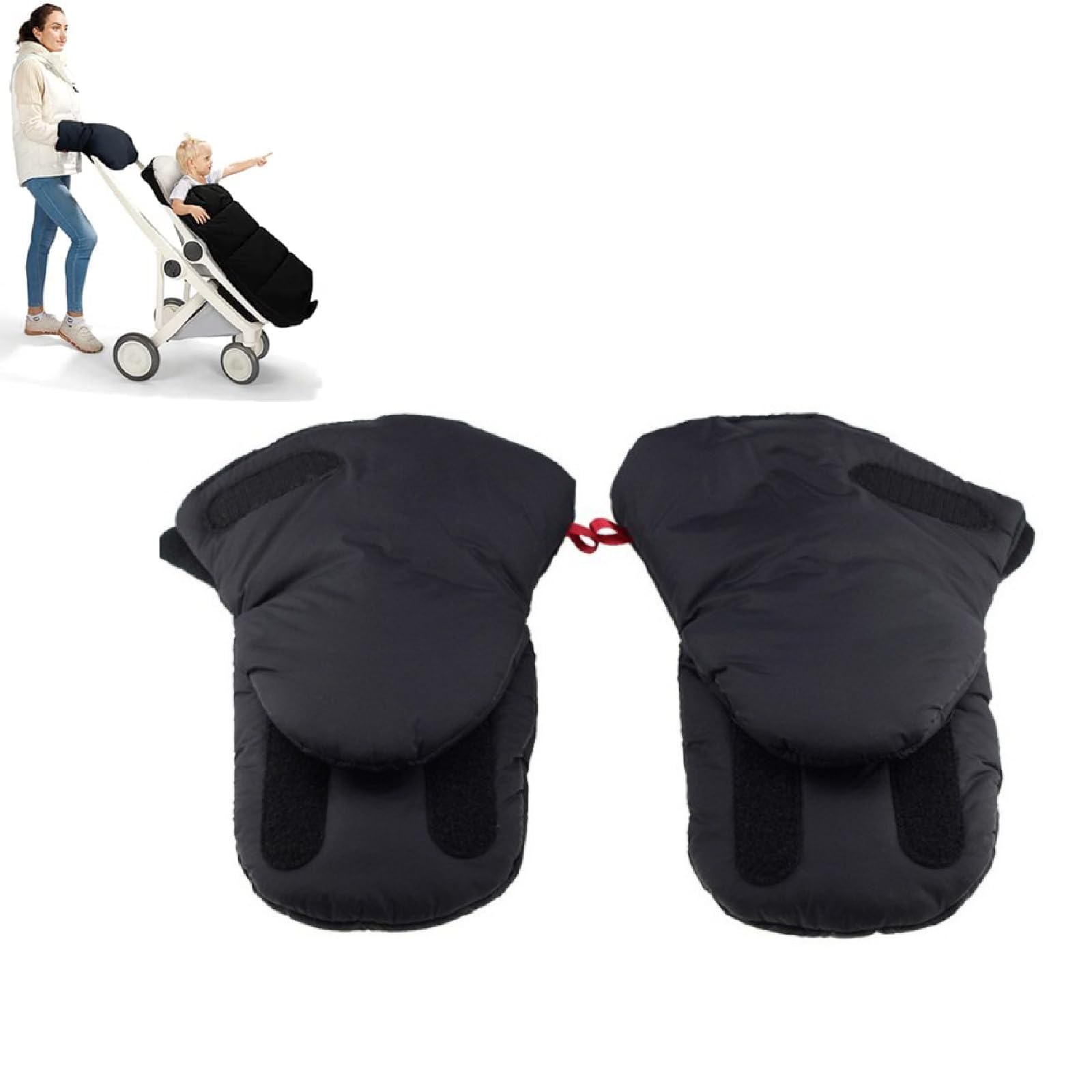 Pram Gloves, Pram Hand Muff, Pram Handle Glove, Warm Buggy Hand Warmer, Soft Warm Windproof and Waterproof Glove, Winter Anti-Freeze Extra Thick Handmuff for Pram Accessories (Black)