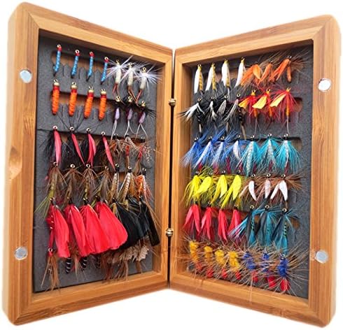 Flyafish Vintage 7 Dozen Fly Lure with a Bamboo Box Bass Bait Lure Stream Trout Fishing