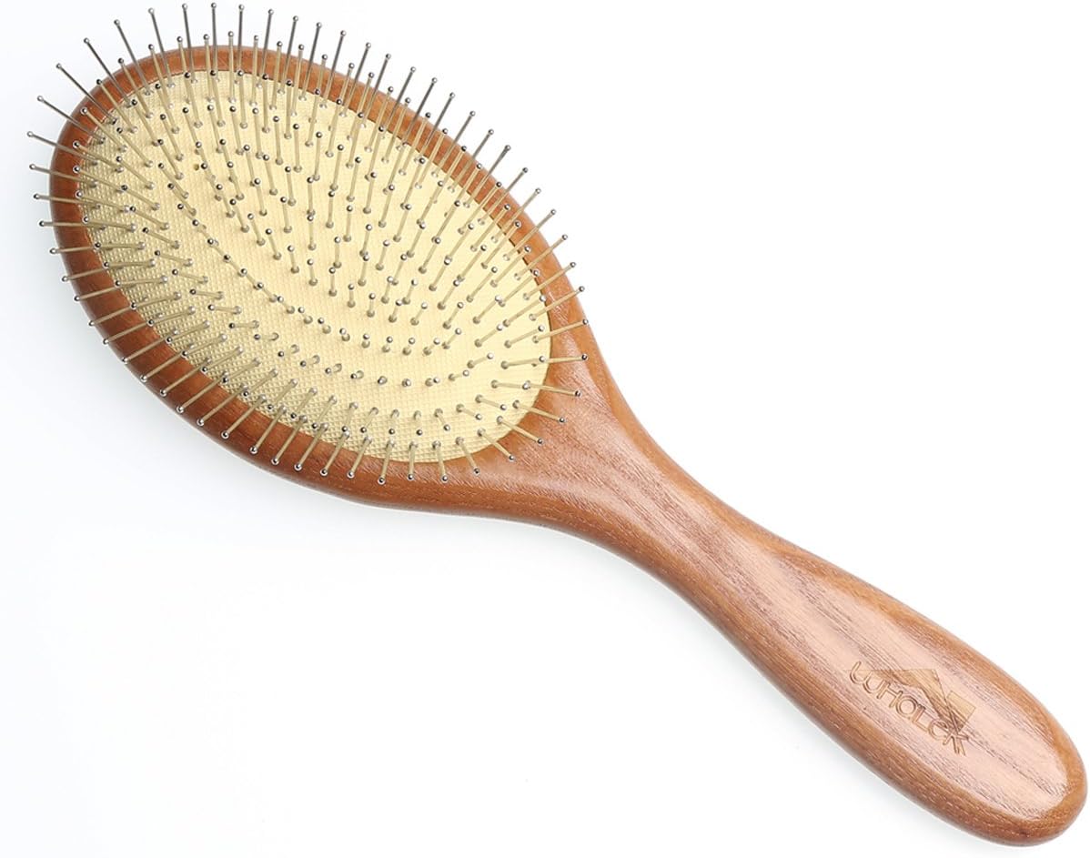 Whalek Glide Thru Detangler Hair Comb or Brush,No More Tangle Lower Static Electricity Natural Wooden Massage Hairbrush Nursing Scalp, Airbag, Stainless Pins.Detangling