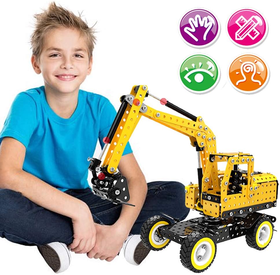 Construction Toys Excavator,Assemble Engineering Tractor Toys Metal Model Building Kit for Kids Age 6+,Erector Set Excavator Dismountable is Best Birthday Gift for Kids
