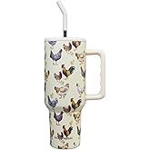 MugFresh Chicken Tumbler, Chicken Gifts for Women Chicken Lovers 40 oz Chicken Tumbler with Handle and Straw Cup Holder Friendly Insulated Travel Mug Stainless Steel Water Bottle