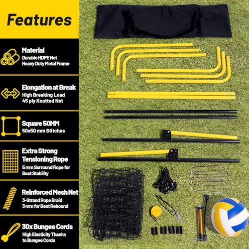 Happy Jump 7x4 FT Portable Volleyball Rebounder Net, 5 Adjustable Angles Bounce Back Trainer, Heavy-Duty Steel Frame & 45-Ply Net, Target Practice Training Equipment, Includes Volleyball for Drills