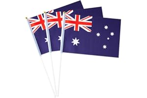 MFLAGPERFT Australia Flag Australian Small Stick Mini Hand Held Flags Decorations 1 Dozen (12 pack)