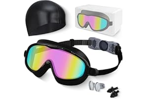 HURDILEN Kids Swim Goggles, Anti-fog, UV Protection and Wide View Swimming Goggles & Swim Cap for Age 3-15 Boys Girls Toddler