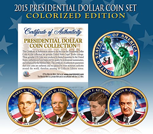 2015 Presidential $1 Dollar COLORIZED President 4-Coin Complete Set w/Capsules