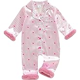 Multitrust Newborn Baby Girl Striped Silk Pajamas Button Down Feather Trim Long Sleeve Satin Infant Pjs One Piece Jumpsuit