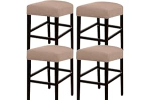DEBRUYNE ANWUCHEN Stool Covers Rectangle,4 Pack Elastic Rectangle Bar Stool Covers Elastic Vanity Stool Cover Jacquard Chair Seat Slipcover Counter Stool Covers Saddle Seat Cover for Wooden Metal Bench(Khaki)