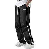 VIPWOLF Men's Contrast Binding Parachute Pants Y2K Drawstring Baggy Casual Pants Streetwear
