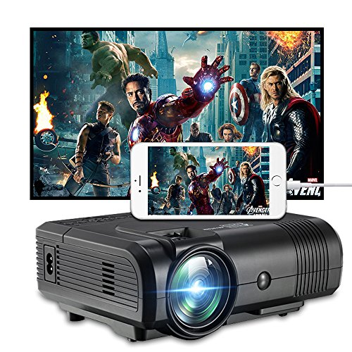 Projector, Weton +50% Lumens Video Projector Mini Projector Portable Multimedia LED Home Theater Movie Projector 1080P Support HDMI, USB, VGA, AV for IOS Android Smartphone (Plug and Play)