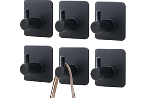 HAOYOWJY 3m Hooks Heavy Duty Strong Adhesive Wall Hooks Command Hooks for Hanging Heavy Duty Towels Hangers 6 Pack Black Robe Hook for Bathroom Kitchen Clothes Sticky Hooks (Black,6 Pack)