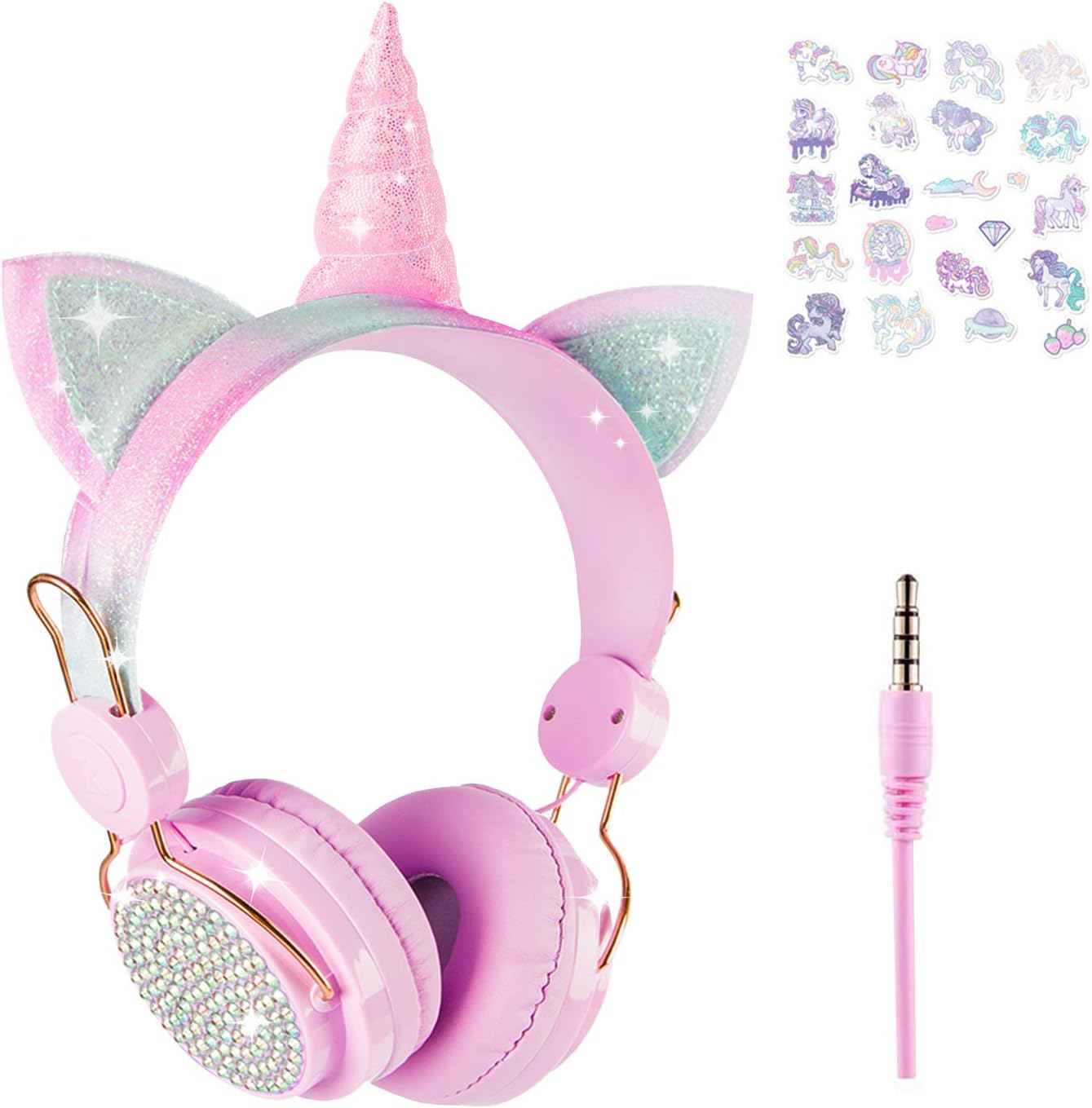 Unicorn Kids Headphones for Girls Children Teens, Wired