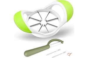AOVCHEI Upgraded Apple Slicer, Corer and Divider, 4.72 Inch 8 Super Sharp Stainless Steel Blades, 1 Super Sharp Stainless Steel Peeler, 2 Stainless Steel Fruit Forks and 1 Orange Citrus Peeler Tool, Green