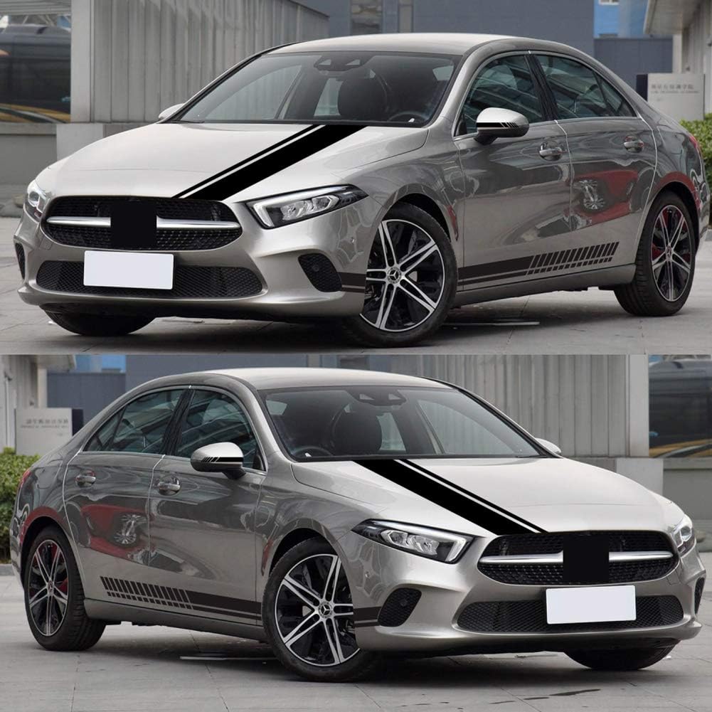 5 Pieces Universal Black Racing Car Side Stripe Bonnet Skirt Decal Sticker for All Cars Vinyl Bumper Decal - Image 5