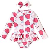 HIHA Toddler Baby Girl One Piece Zip Up Long Sleeve Swimsuit Rashguard Set with Headband