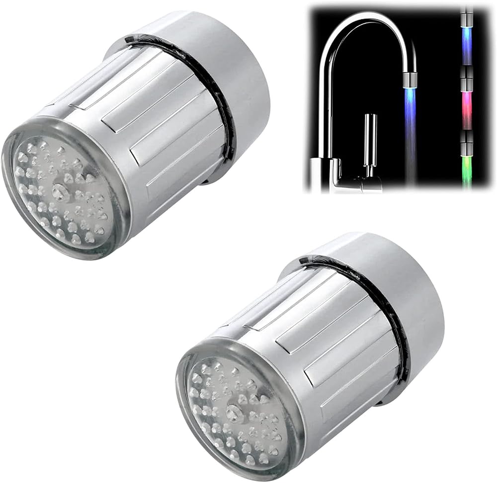 JReHuiG 2-Piece LED Water Faucet Tap 3-Color Temp Sensor Kitchen Bathroom Sink