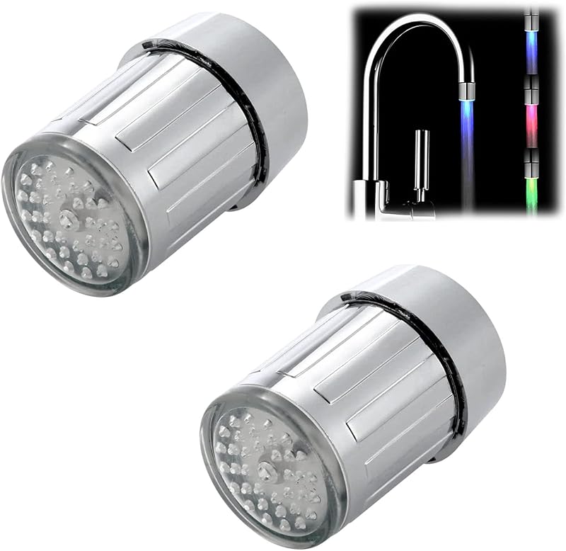 JReHuiG 2-Piece LED Water Faucet Tap 3-Color Temp Sensor Kitchen Bathroom Sink