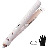 Quico Hair Straightener, 110-240V Global Travel Hair Straighteners for Women, 15s Fast Heating, Professional Negative Ion Flat Iron, Temp Memory, 320℉-450℉, Auto-Off, with Glove and Clips, Gift, Pink
