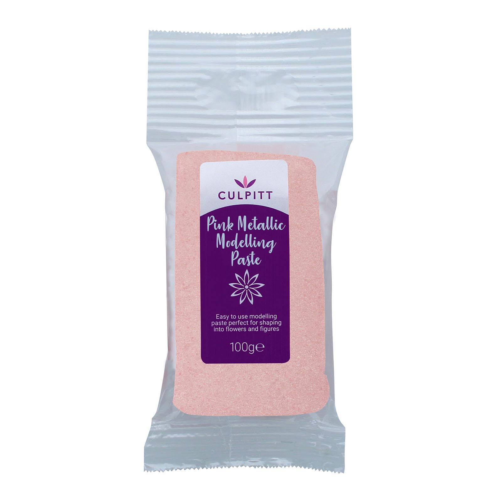 CULPITT Metallic Food Modelling Paste, Sugar Paste for Celebration Cake Models, Flowers, Leaves, & Floral Gums Sets Hard for a Shimmering Finish - Pink 100g
