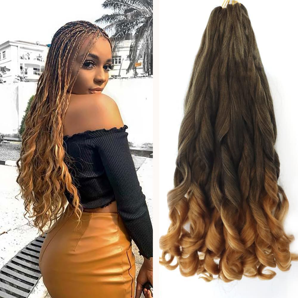French Curly Braiding Hair 22 Inch 8Pack/lot Loose Wavy Spiral Curl Braids Crochet Hair Deep Wave Synthetic Extensions Pre Stretched Bouncy Braiding Hair(T27) โ image 1