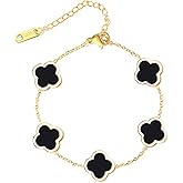 WSupikio Trendy Link Bracelets for Women 18K Gold Plated Clover Adjustable Lucky Bracelet Mother's Day Gift