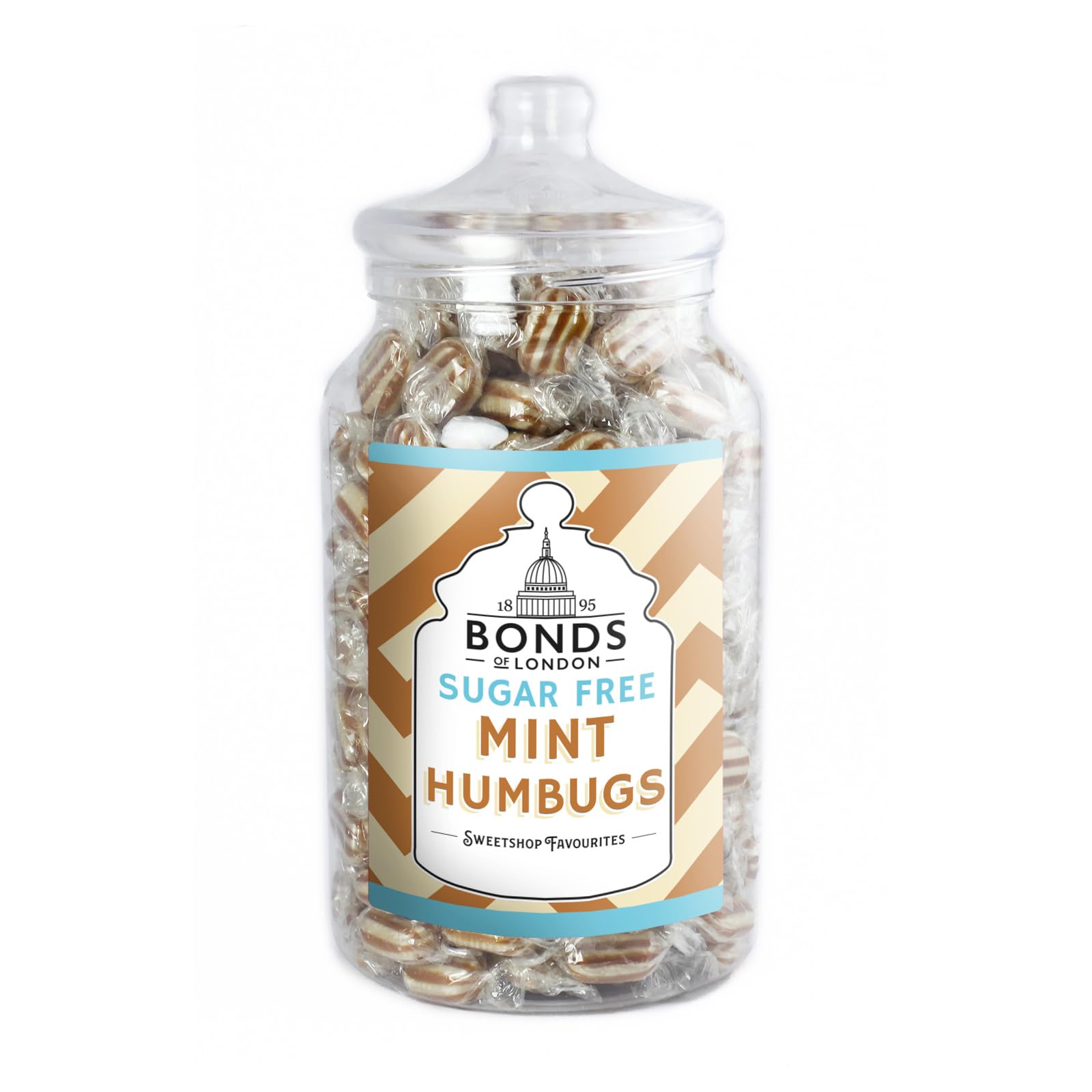 Bonds of London Sugar Free Mint Humbugs Jar, Vegetarian, Retro Hard Gift Sweets, 2 kg (Pack of 1)