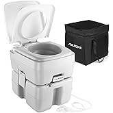 Alpcour Portable Toilet &ndash; Compact Indoor &amp; Outdoor Commode w/Travel Bag for Camping, RV, Boat &ndash; Piston Pump Flush, 6 Gallon Waste Tank, Built-In Pour Spout &amp; Washing Sprayer for Easy Cleaning