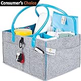 Baby Diaper Caddy-Nursery Storage Bin Organizer for All Essentials|Grey & Blue, Boy Girl Unisex Color|Must-haves Registry Shower Gift|Portable Lightweight, Thick & Sturdy Felt|Waterproof Changing Pad