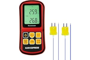 Thermocouple Thermometer Digital K/J/T/E/R/S/N Type Dual Channel Thermometer with Backlight, HVAC Temperature Meter with 2 Th