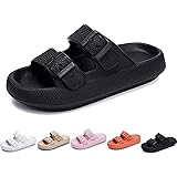 Seguritat Unisex Comfort Soft Slides, Double Buckle Adjustable EVA Flat Sandals, Lightweight Slip on House Slippers