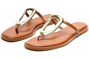 Wnshonzy Flip-Flops for Women Thong Sandals Flat Black Slip on Slides Leather Beach Comfort Open Square Toe Ladies Slipper Dressy Metal Hardware Decoration Summer Shoes Casual Fashion