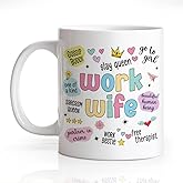 Gkodw Work Wife 11oz Double-Sided Ceramic Mug, Funny Work Wife Coffee Mug for Friend, Birthday Leaving Gifts for Colleague, Christmas Job Anniversary Appreciation Gifts for Coworker Bestie Job Partner
