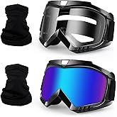 4-FQ Motorcycle Motocross Goggles 2-Pack with Neck Gaiter, ATV Dirt Bike Goggles Bike Riding Offroad Wide Vision Glasses with Breathable Mask for Men Women Youth Kids（Color+Clear）